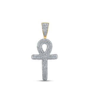 10kt Yellow Gold Mens Round Diamond Ankh Cross Charm Pendant 3/4 Cttw