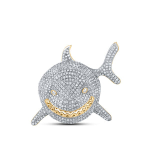 10kt Yellow Gold Mens Round Diamond Shark Animal Charm Pendant 1-7/8 Cttw