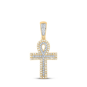 10kt Two-tone Gold Mens Round Diamond Ankh Cross Charm Pendant 1/4 Cttw