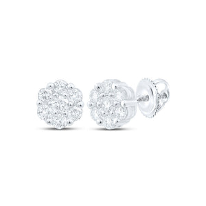 14kt White Gold Womens Round Diamond Flower Cluster Earrings 3/4 Cttw