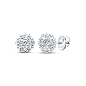 14kt White Gold Womens Round Diamond Flower Cluster Earrings 2-5/8 Cttw