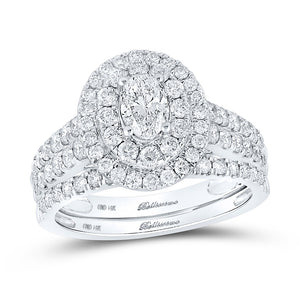 14kt White Gold Oval Diamond Halo Bridal Wedding Ring Band Set 2 Cttw