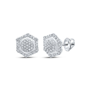 Sterling Silver Womens Round Diamond Hexagon Cluster Earrings 1/3 Cttw