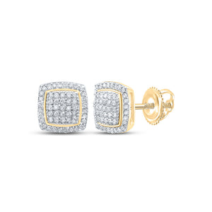 Yellow-tone Sterling Silver Womens Round Diamond Square Earrings 1/3 Cttw