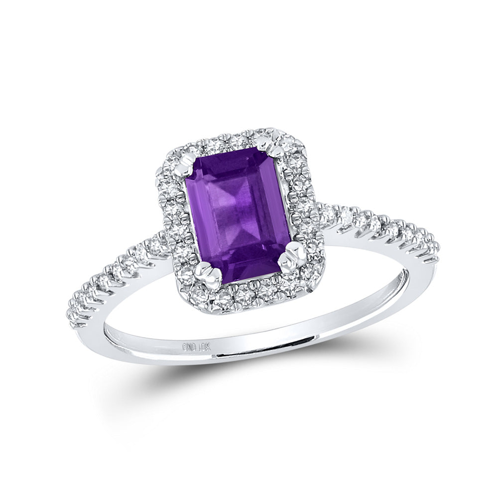 10kt White Gold Womens Emerald Lab-Created Amethyst Solitaire Ring 1 Cttw