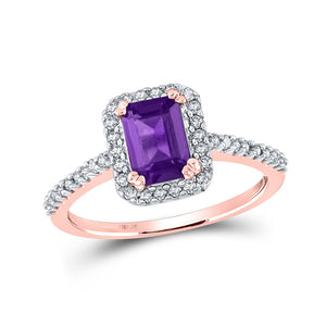 10kt Rose Gold Womens Emerald Lab-Created Amethyst Solitaire Ring 1 Cttw