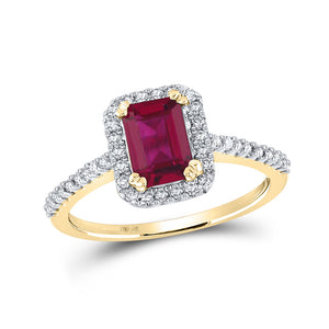 10kt Yellow Gold Womens Emerald Lab-Created Ruby Solitaire Ring 1-3/4 Cttw