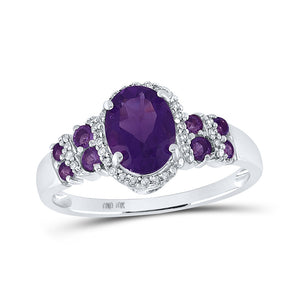 10kt White Gold Womens Oval Lab-Created Amethyst Solitaire Ring 1-3/8 Cttw