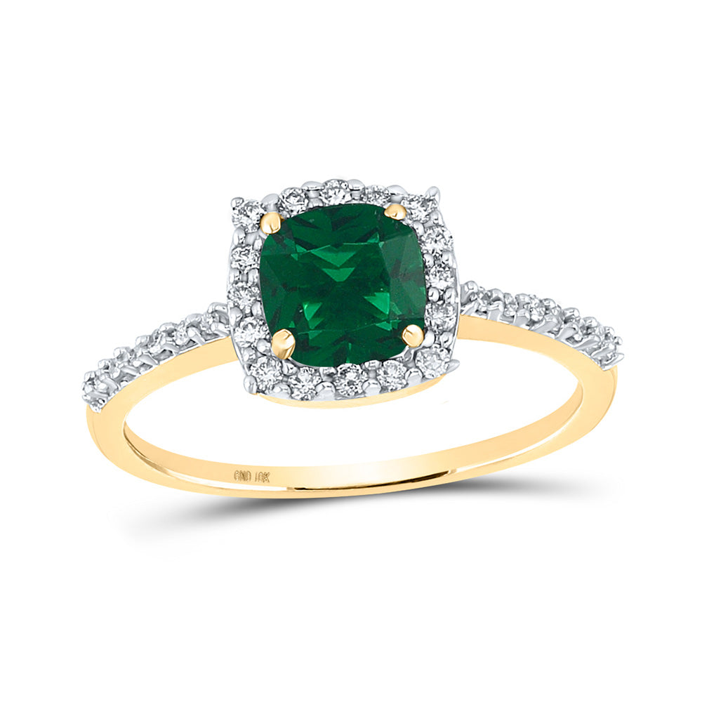 10kt Yellow Gold Womens Cushion Lab-Created Emerald Diamond Solitaire Ring 1-1/5 Cttw