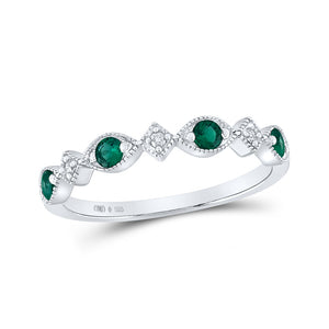 Sterling Silver Womens Round Lab-Created Emerald Diamond Band Ring 1/4 Cttw