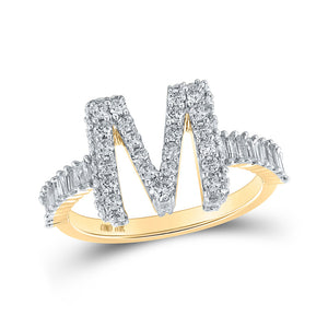 10kt Yellow Gold Womens Baguette Diamond Initial M Letter Ring 1 Cttw