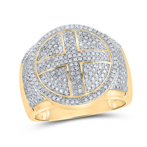 10kt Yellow Gold Mens Round Diamond Cross Circle Ring 3/4 Cttw