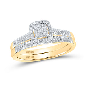 10kt Yellow Gold Round Diamond Halo Bridal Wedding Ring Band Set 1/4 Cttw