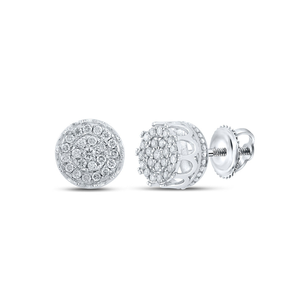 10kt White Gold Mens Round Diamond Cluster Earrings 1/4 Cttw