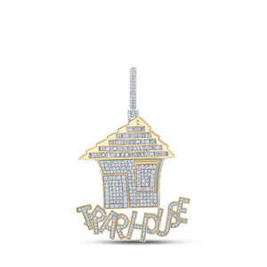 10kt Yellow Gold Mens Baguette Diamond Trap House Charm Pendant 4-5/8 Cttw