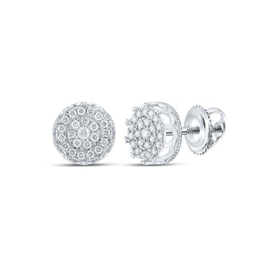 10kt White Gold Mens Round Diamond Cluster Earrings 1 Cttw