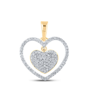 10kt Yellow Gold Womens Round Diamond Heart Pendant 1/3 Cttw