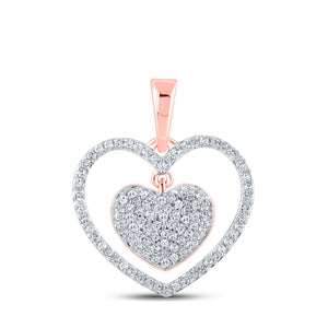 10kt Rose Gold Womens Round Diamond Heart Pendant 1/3 Cttw