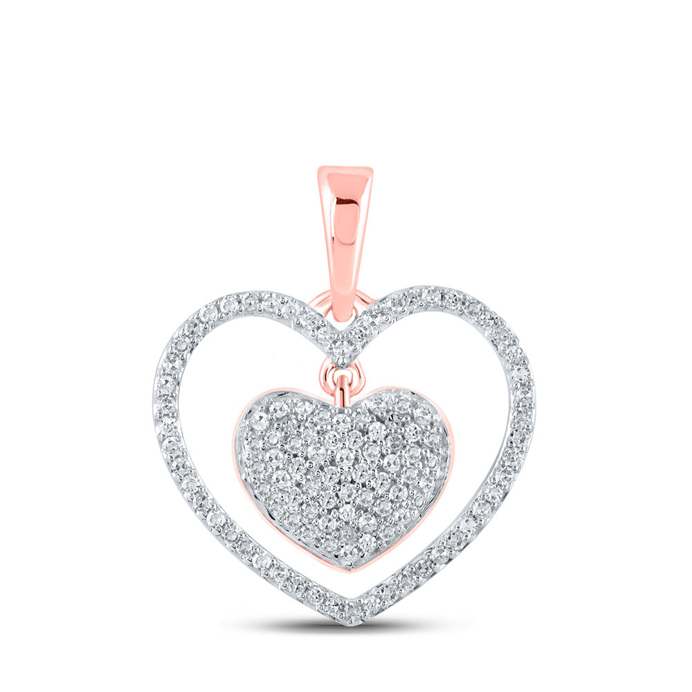 10kt Rose Gold Womens Round Diamond Heart Pendant 1/3 Cttw