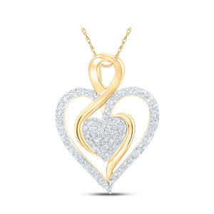 10kt Yellow Gold Womens Round Diamond Heart Pendant 1/4 Cttw