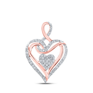 10kt Rose Gold Womens Round Diamond Heart Pendant 1/5 Cttw