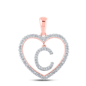 10kt Rose Gold Womens Round Diamond Heart C Letter Pendant 1/4 Cttw