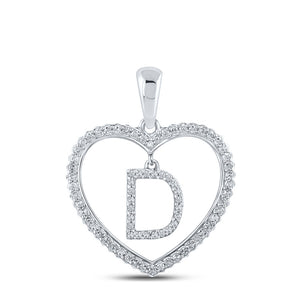 10kt White Gold Womens Round Diamond Heart D Letter Pendant 1/4 Cttw