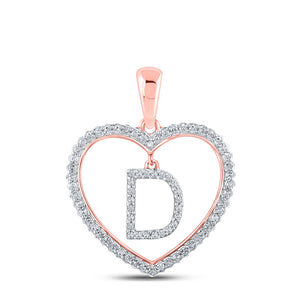 10kt Rose Gold Womens Round Diamond Heart D Letter Pendant 1/4 Cttw