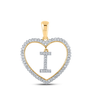 10kt Yellow Gold Womens Round Diamond Heart I Letter Pendant 1/4 Cttw