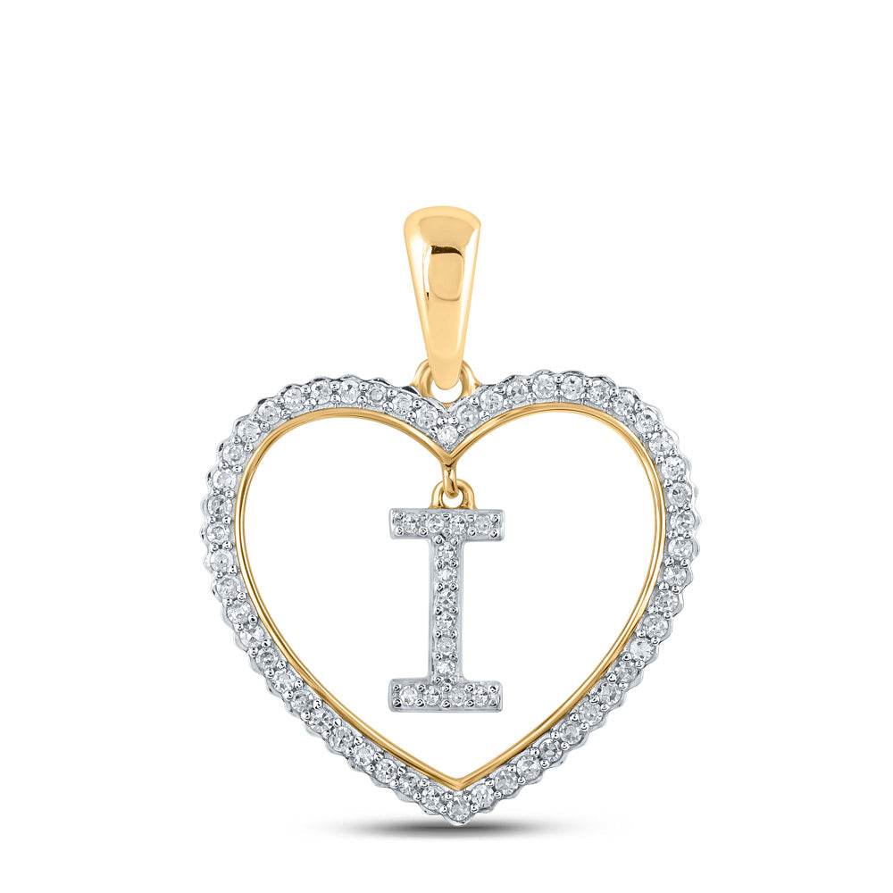 10kt Yellow Gold Womens Round Diamond Heart I Letter Pendant 1/4 Cttw