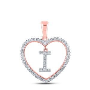 10kt Rose Gold Womens Round Diamond Heart I Letter Pendant 1/4 Cttw