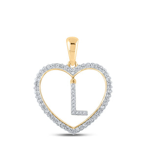 10kt Yellow Gold Womens Round Diamond Heart L Letter Pendant 1/4 Cttw