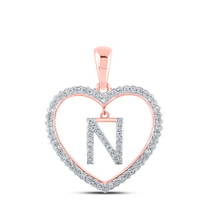 10kt Rose Gold Womens Round Diamond Heart N Letter Pendant 1/4 Cttw