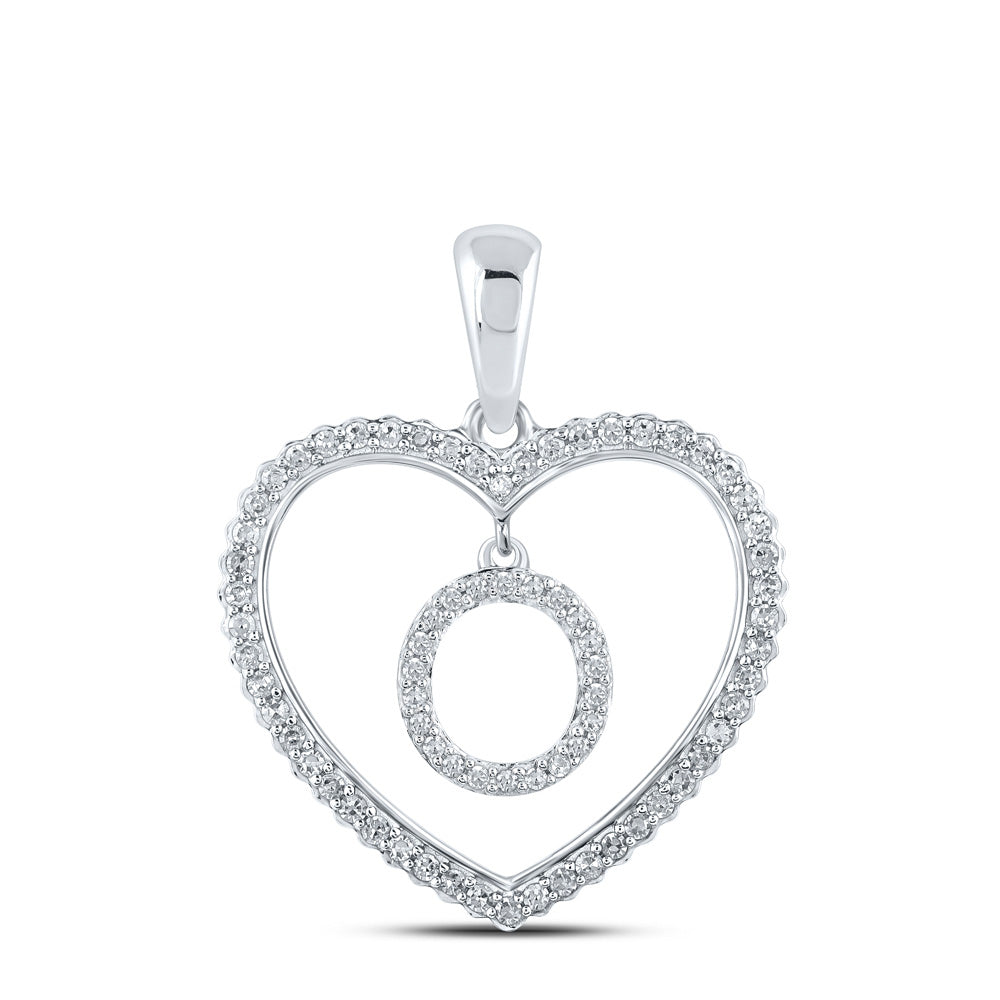 10kt White Gold Womens Round Diamond Heart O Letter Pendant 1/4 Cttw