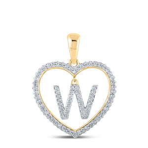 10kt Yellow Gold Womens Round Diamond Heart W Letter Pendant 1/4 Cttw