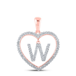 10kt Rose Gold Womens Round Diamond Heart W Letter Pendant 1/4 Cttw