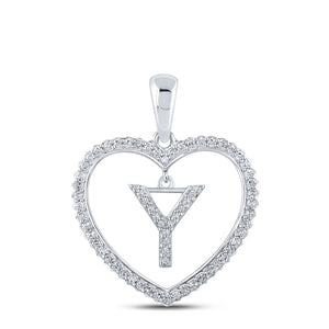 10kt White Gold Womens Round Diamond Heart Y Letter Pendant 1/4 Cttw