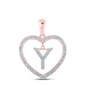 10kt Rose Gold Womens Round Diamond Heart Y Letter Pendant 1/4 Cttw