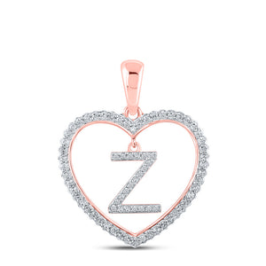 10kt Rose Gold Womens Round Diamond Heart Z Letter Pendant 1/4 Cttw