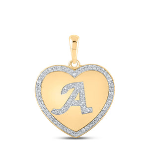 10kt Yellow Gold Womens Round Diamond Heart A Heart Pendant 1/4 Cttw