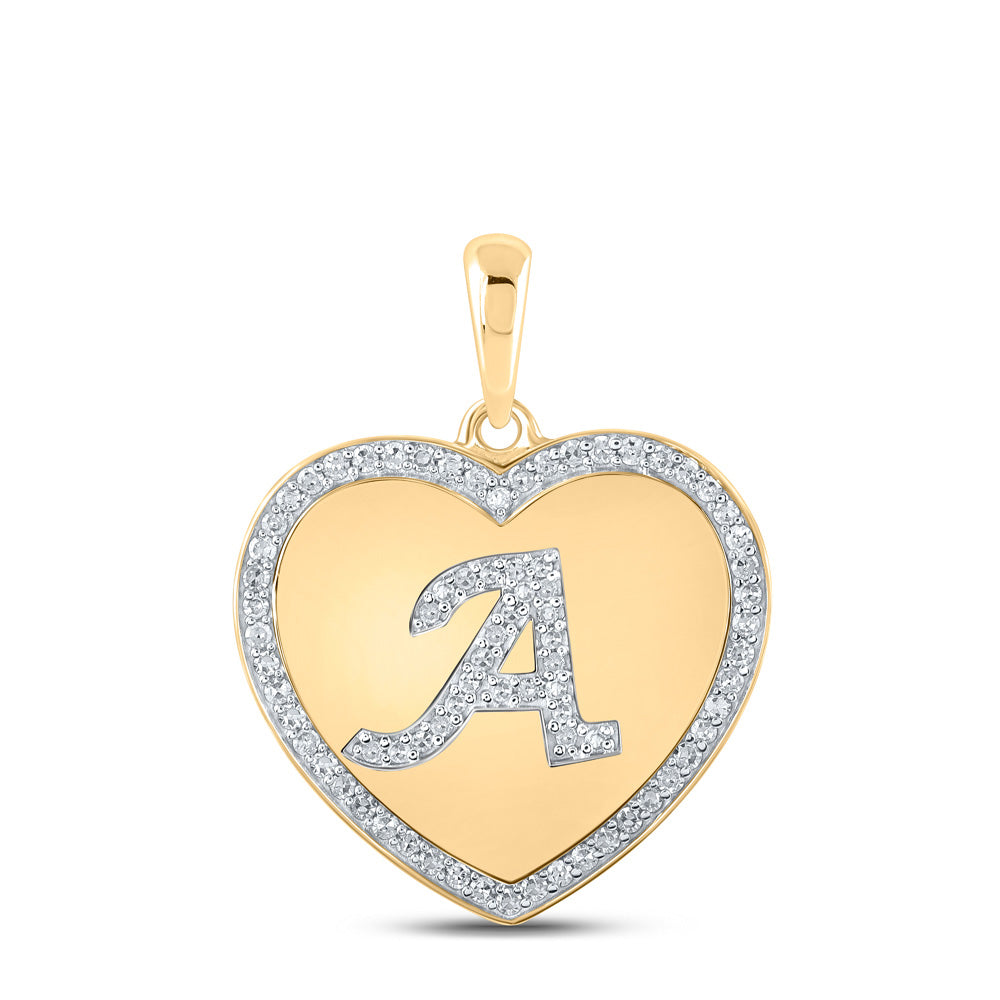 10kt Yellow Gold Womens Round Diamond Heart A Heart Pendant 1/4 Cttw