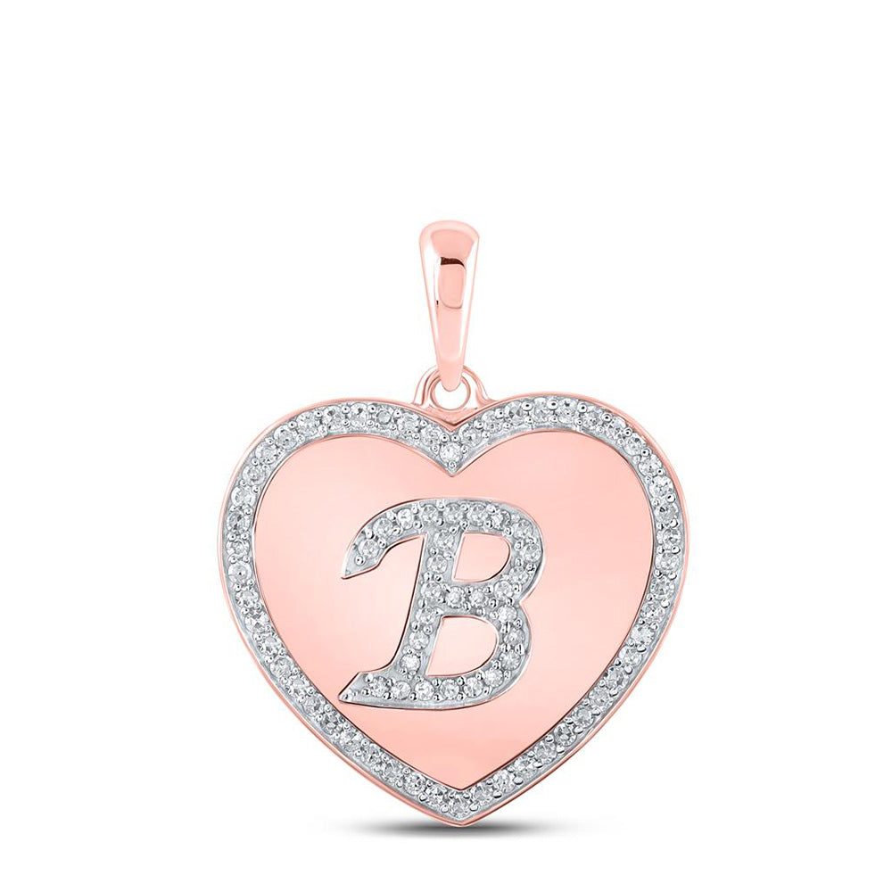 10kt Rose Gold Womens Round Diamond Heart B Letter Pendant 1/4 Cttw