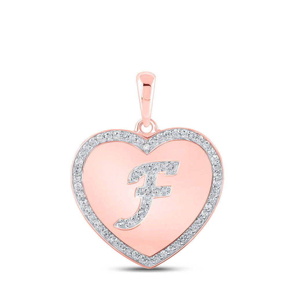 10kt Rose Gold Womens Round Diamond Heart F Letter Pendant 1/4 Cttw