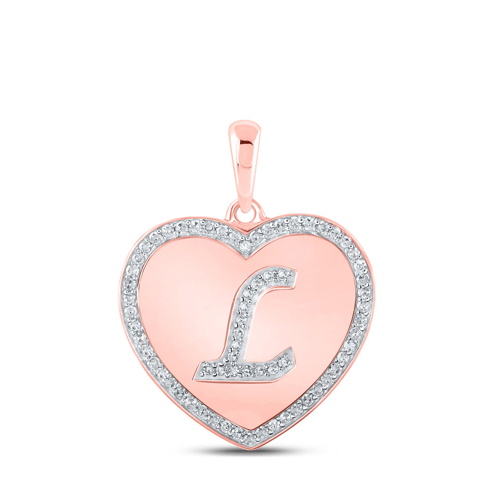 10kt Rose Gold Womens Round Diamond Heart L Letter Pendant 1/4 Cttw