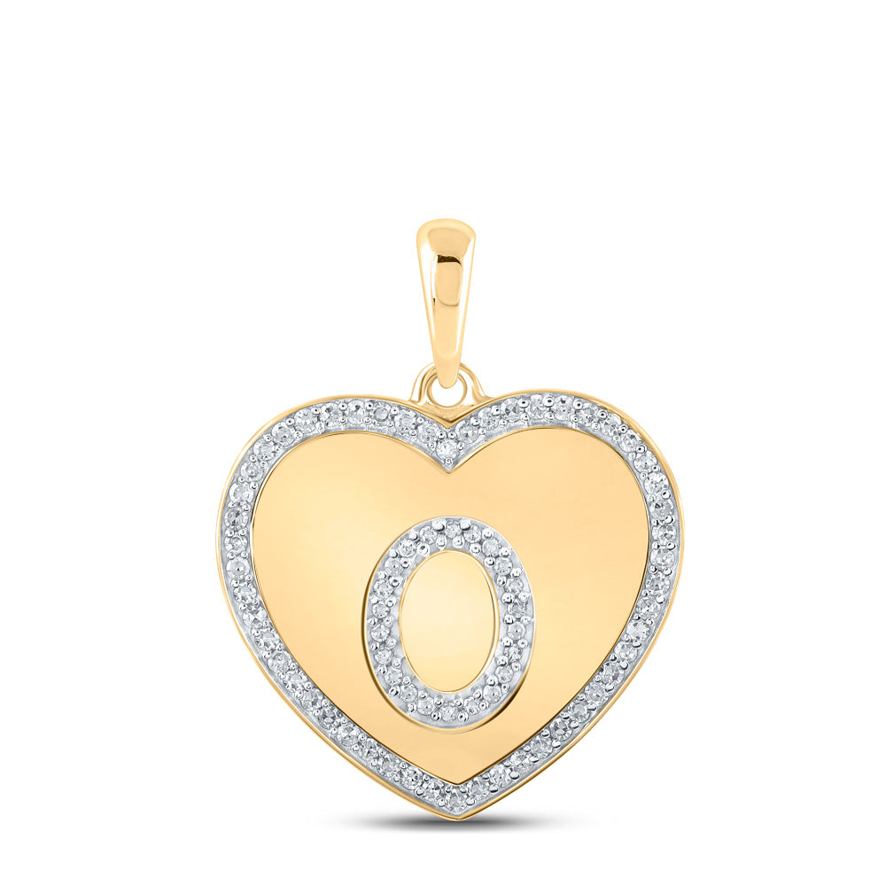 10kt Yellow Gold Womens Round Diamond Heart O Letter Pendant 1/4 Cttw