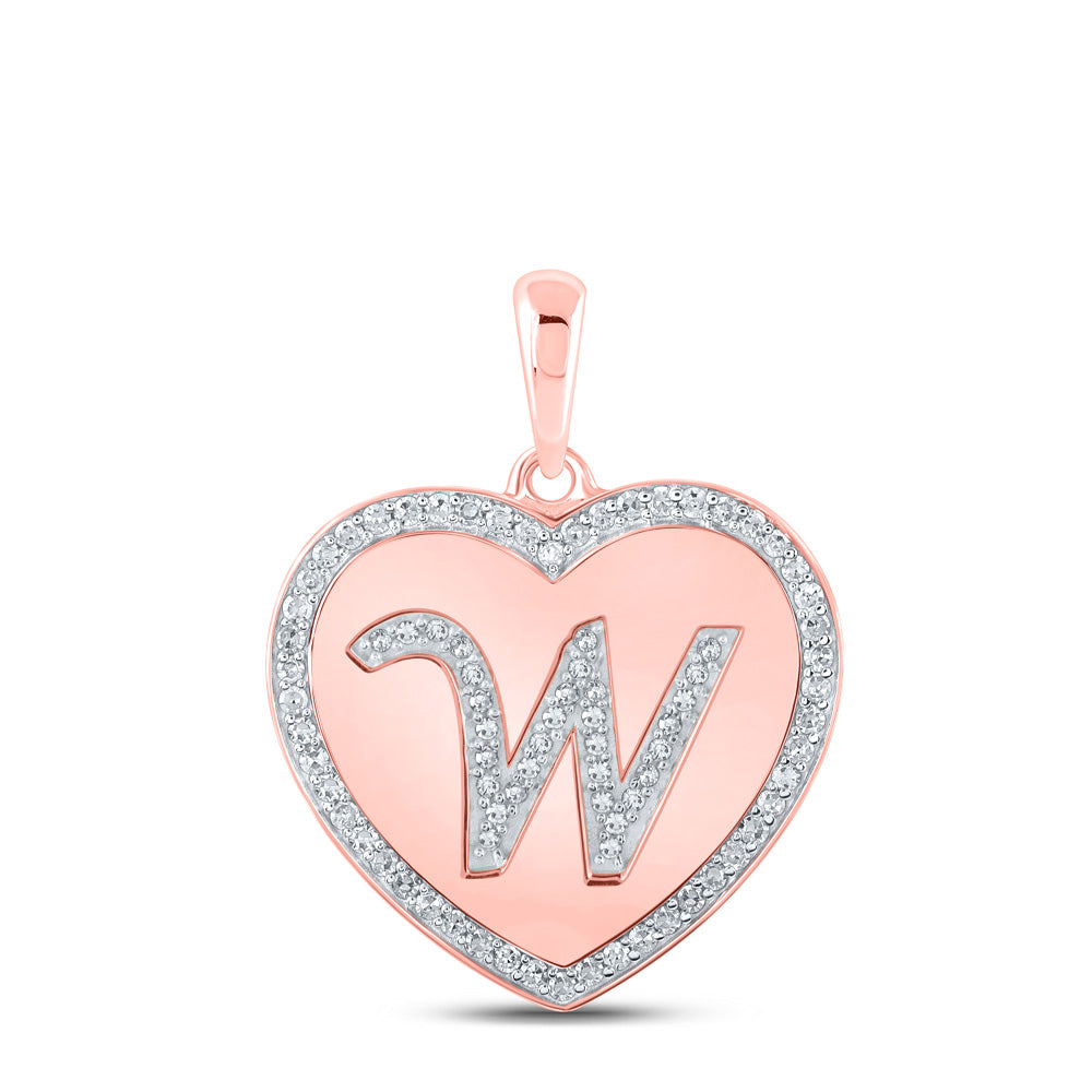 10kt Rose Gold Womens Round Diamond Heart W Letter Pendant 1/3 Cttw