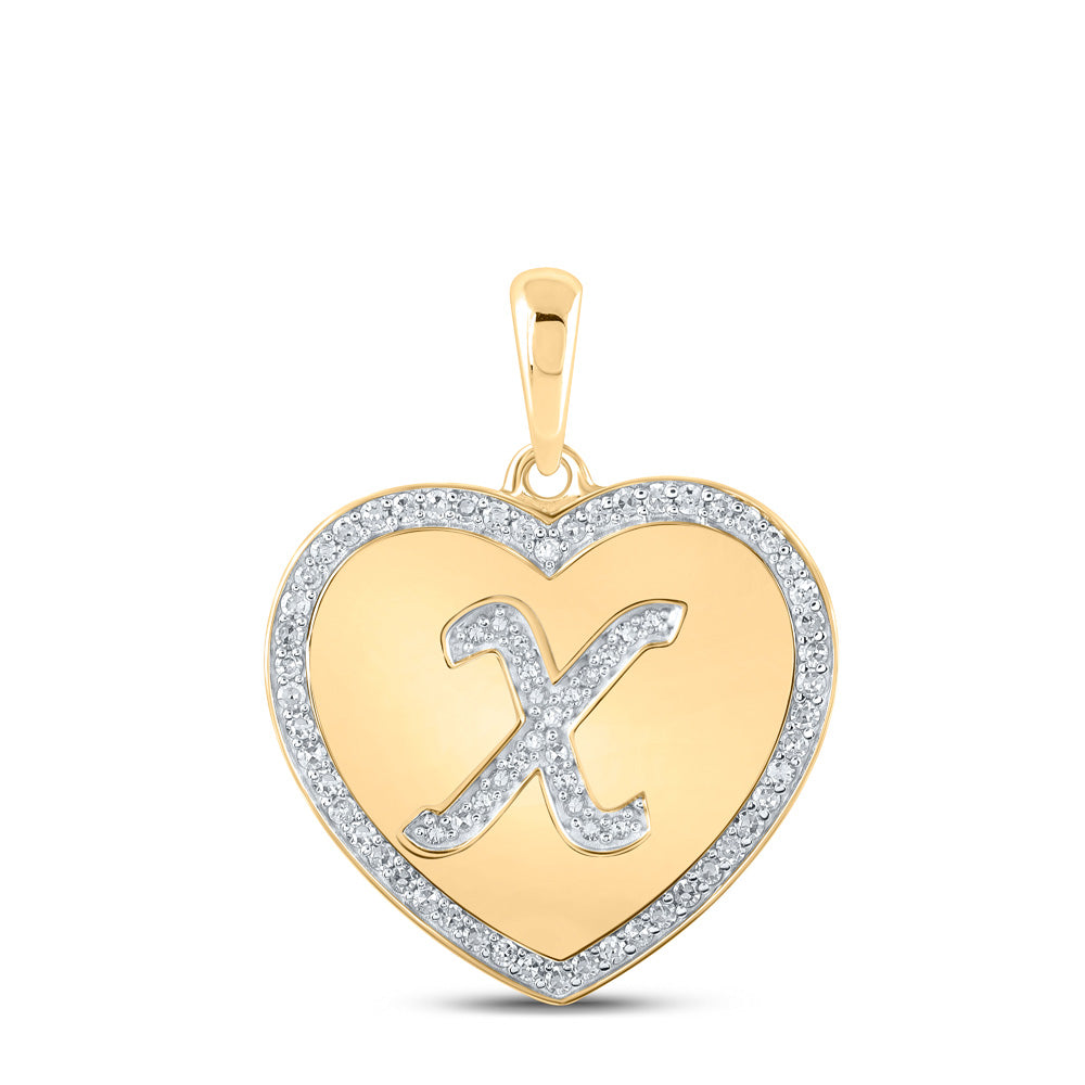 10kt Yellow Gold Womens Round Diamond Heart X Letter Pendant 1/4 Cttw