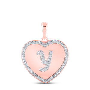 10kt Rose Gold Womens Round Diamond Heart Y Letter Pendant 1/4 Cttw