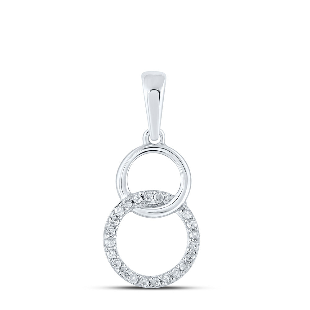 10kt White Gold Womens Round Diamond Interlocking Circle Pendant 1/20 Cttw