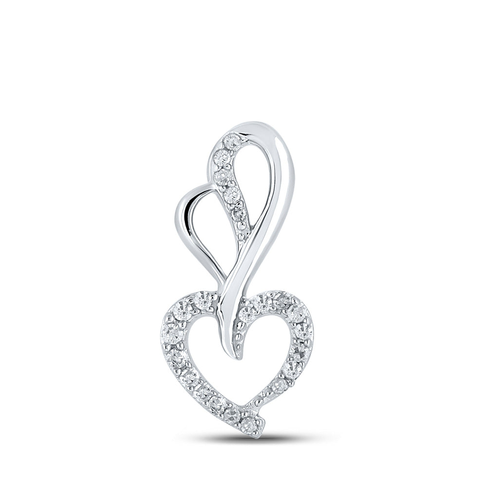 10kt White Gold Womens Round Diamond Heart Pendant 1/12 Cttw